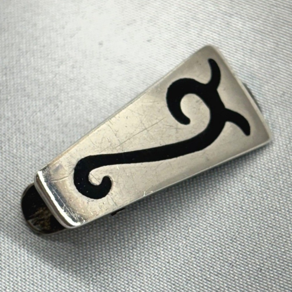 Taxco Tie Clip Mens OS Silver Excellent 925 Sterling Enamel Scroll Mexico